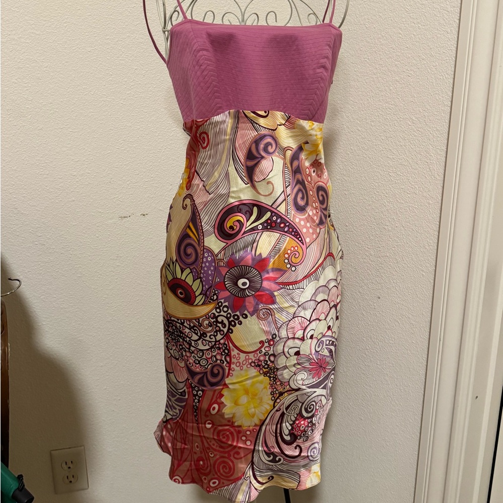 Ports International Dress purple & Pink Foral Paisley silk Dress